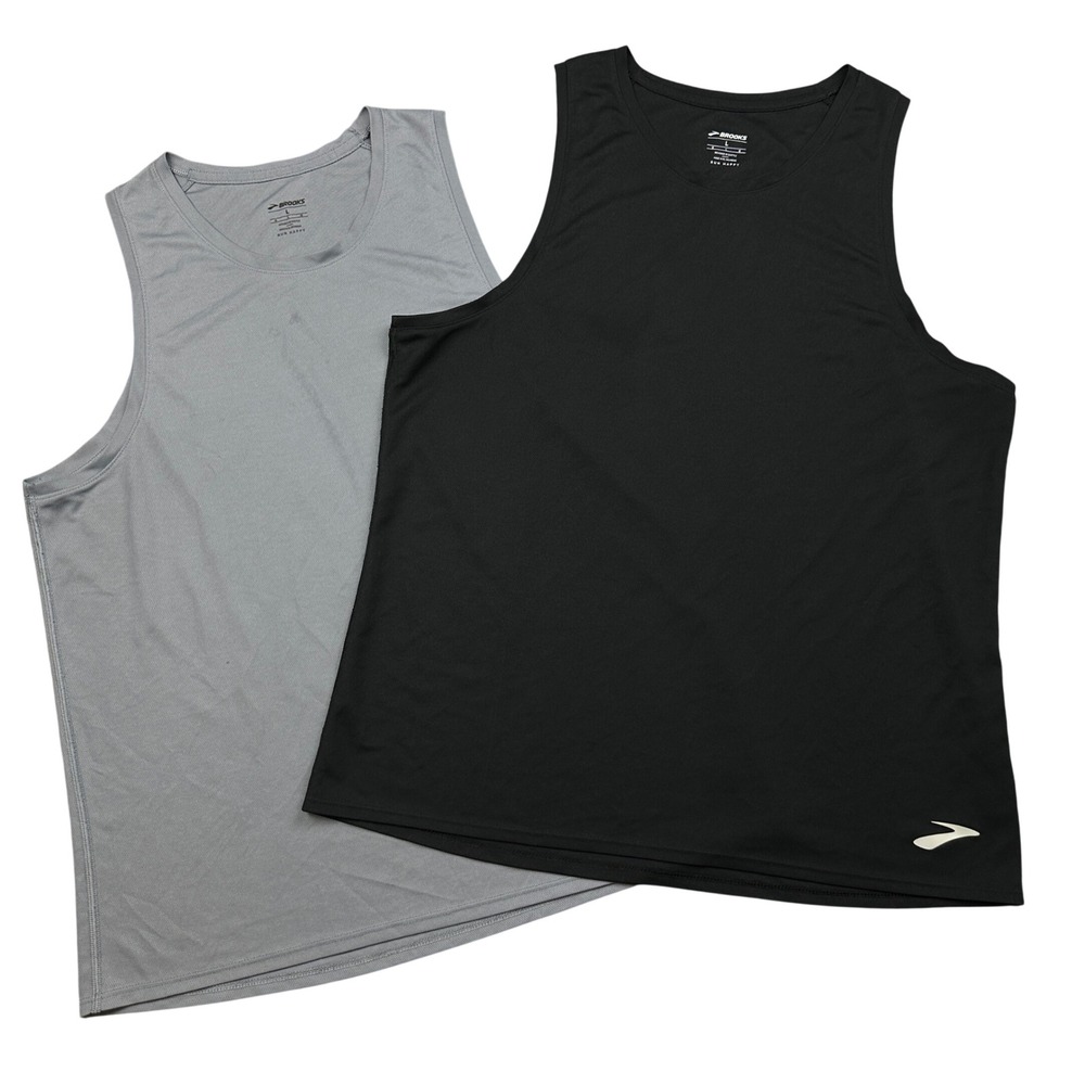 Brooks Mens Running Tank Top Lot of 2 Black Grey Mesh Active Training Singlet L